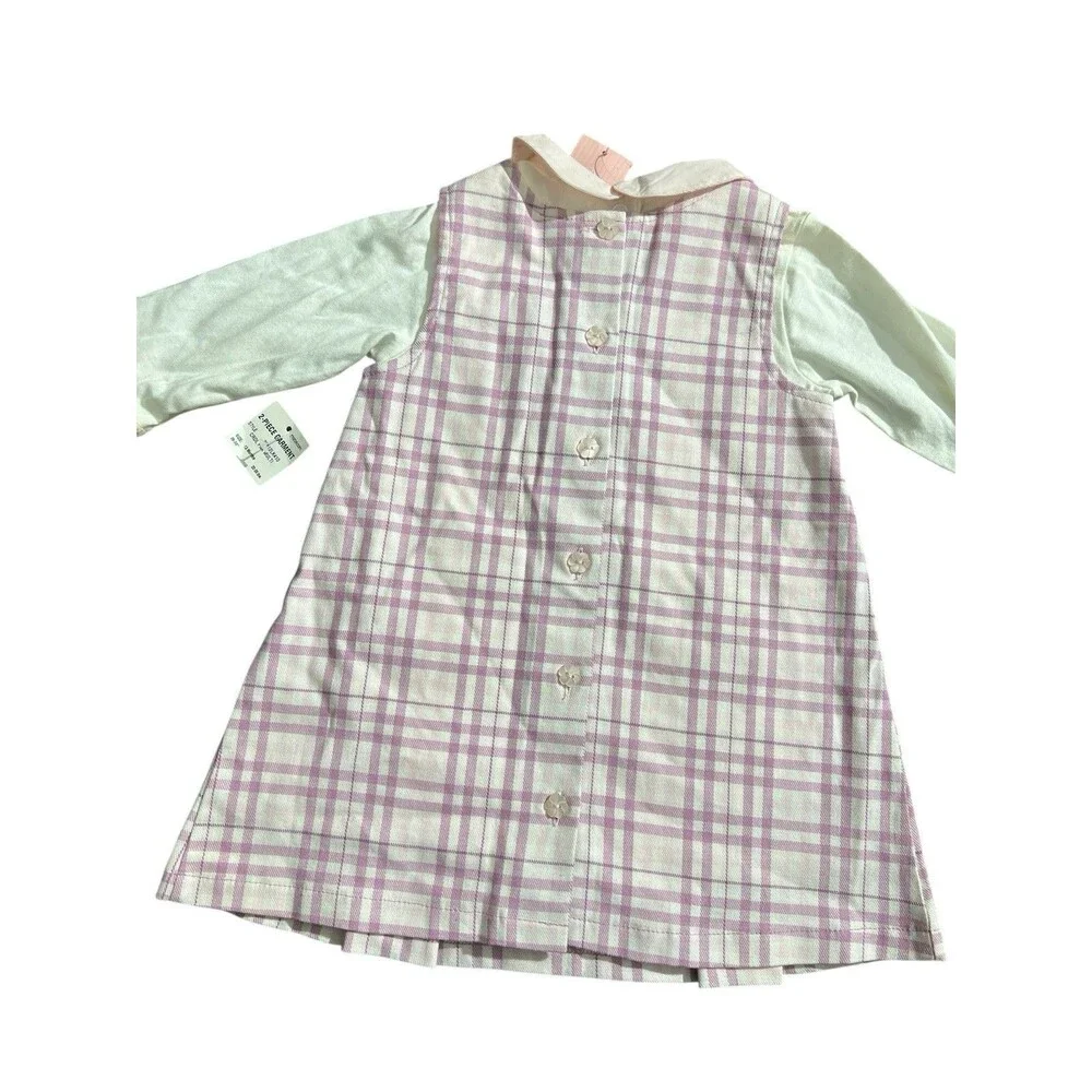 First Impressions Plaid Dress Jumper W/ Top Peter Pan Collar Kite Sz 12 Mos